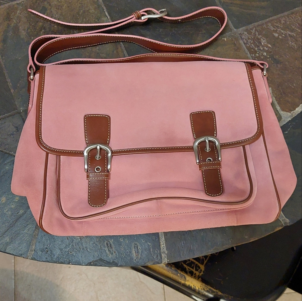 Levenger's Pink and Brown Leather Women's Bag